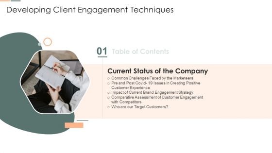 Table Of Contents Developing Client Engagement Techniques Strategy Portrait PDF