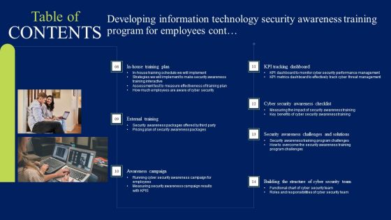 Table Of Contents Developing Information Technology Security Awareness Training Program For Employees Graphics PDF