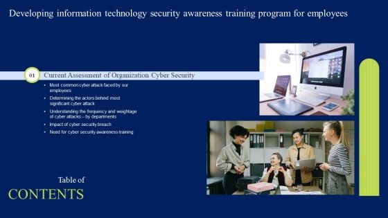 Table Of Contents Developing Information Technology Security Awareness Training Program For Employees Template PDF