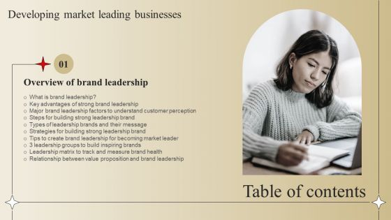 Table Of Contents Developing Market Leading Businesses Portrait PDF Table Of Contents Developing Market Leading Businesses Portrait PDF