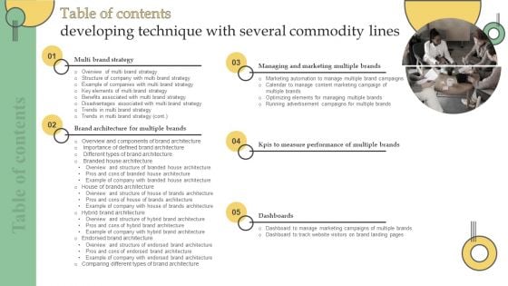 Table Of Contents Developing Technique With Several Commodity Lines Ppt PowerPoint Presentation File Layouts PDF