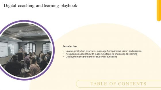 Table Of Contents Digital Coaching And Learning Playbook Key Topics PDF