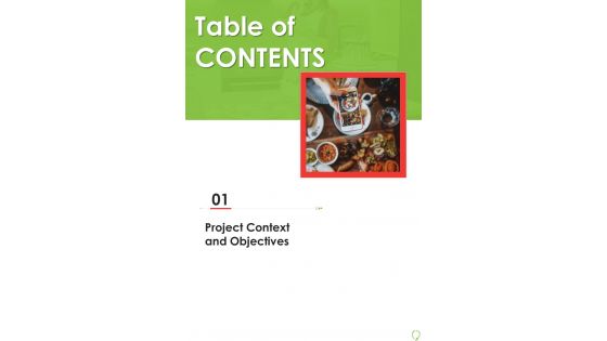 Table Of Contents Digital Food Ordering Administration Software Proposal One Pager Sample Example Document Table Of Contents Digital Food Ordering Administration Software Proposal One Pager Sample Example Document