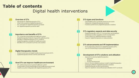 Table Of Contents Digital Health Interventions Inspiration PDF