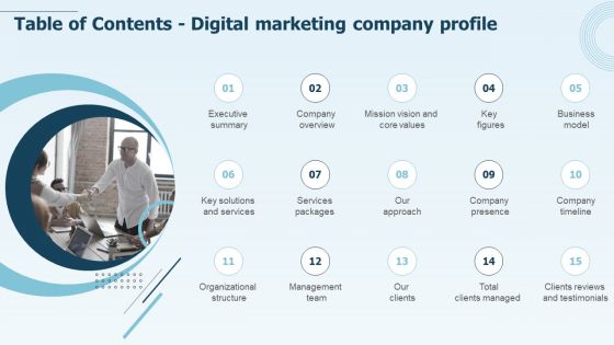 Table Of Contents Digital Marketing Company Profile Infographics PDF