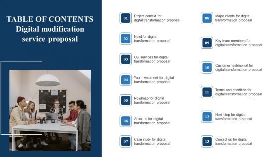 Table Of Contents Digital Modification Service Proposal Microsoft PDF