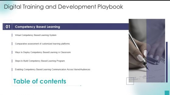 Table Of Contents Digital Training And Development Playbook Slide Graphics PDF