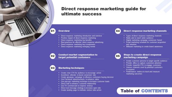 Table Of Contents Direct Response Marketing Guide For Ultimate Success Professional PDF