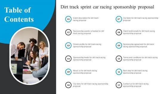 Table Of Contents Dirt Track Sprint Car Racing Sponsorship Proposal Pictures PDF