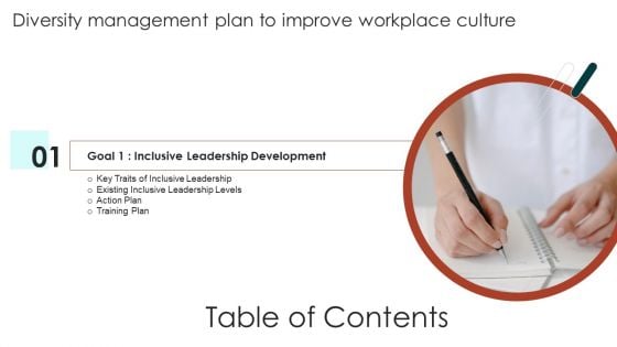 Table Of Contents Diversity Management Plan To Improve Workplace Culture Portrait PDF Table Of Contents Diversity Management Plan To Improve Workplace Culture Portrait PDF