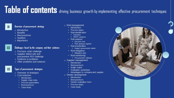 Table Of Contents Driving Business Growth By Implementing Effective Procurement Techniques Ideas PDF