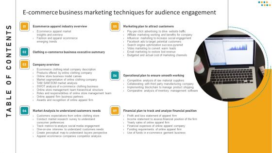 Table Of Contents E Commerce Business Marketing Techniques For Audience Engagement Professional PDF Table Of Contents E Commerce Business Marketing Techniques For Audience Engagement Professional PDF