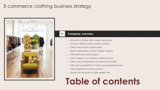 Table Of Contents E Commerce Clothing Business Strategy Slide Sample PDF