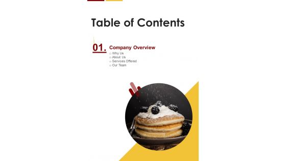 Table Of Contents Eatery E Commerce Proposal One Pager Sample Example Document