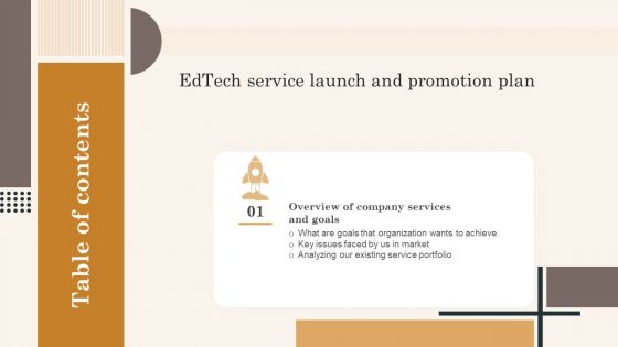 Table Of Contents Edtech Service Launch And Promotion Plan Key Elements PDF Table Of Contents Edtech Service Launch And Promotion Plan Key Elements PDF