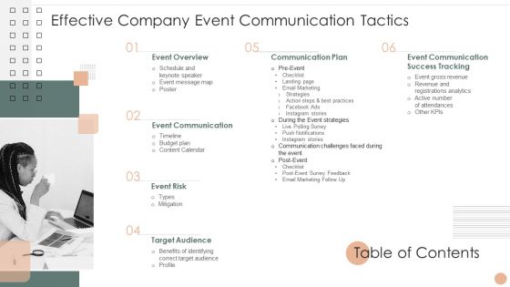 Table Of Contents Effective Company Event Communication Tactics Demonstration PDF