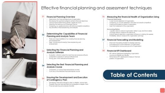 Table Of Contents Effective Financial Planning And Assessment Techniques Graphics PDF