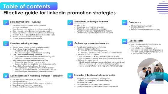 Table Of Contents Effective Guide For Linkedin Promotion Strategies Summary PDF