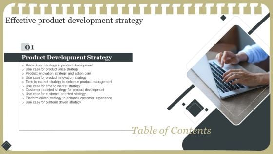 Table Of Contents Effective Product Development Strategy Slide Pictures PDF Table Of Contents Effective Product Development Strategy Slide Pictures PDF