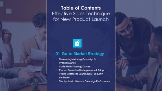 Table Of Contents Effective Sales Technique For New Product Launch Slide Inspiration PDF