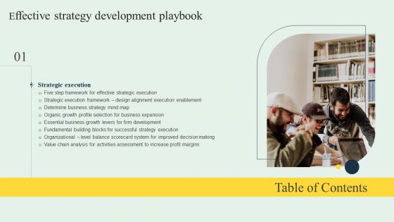 Table Of Contents Effective Strategy Development Playbook Formats PDF