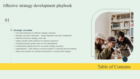 Table Of Contents Effective Strategy Development Playbook Formats PDF Table Of Contents Effective Strategy Development Playbook Formats PDF