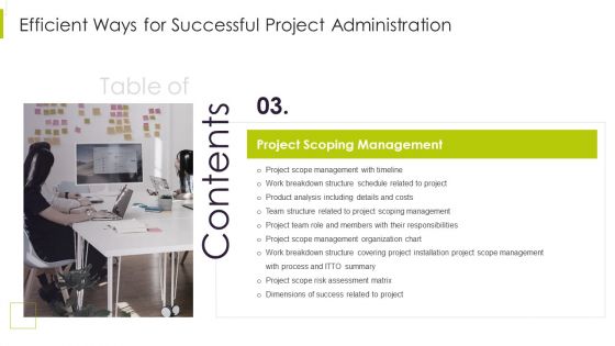 Table Of Contents Efficient Ways For Successful Project Administration Rules Structure PDF Table Of Contents Efficient Ways For Successful Project Administration Rules Structure PDF