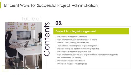 Table Of Contents Efficient Ways For Successful Project Administration Rules Structure PDF