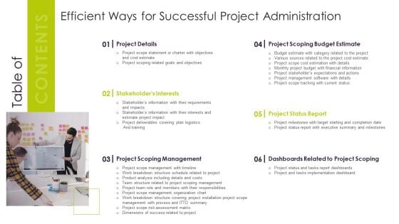 Table Of Contents Efficient Ways For Successful Project Administration Sample PDF Table Of Contents Efficient Ways For Successful Project Administration Sample PDF
