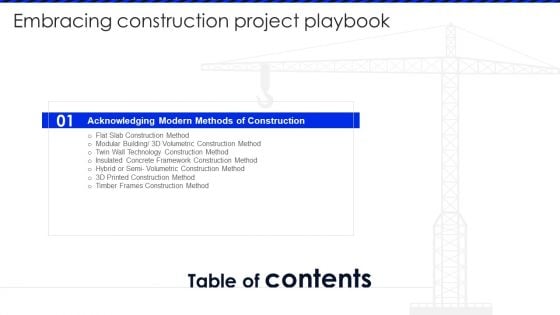 Table Of Contents Embracing Construction Project Playbook Rules PDF