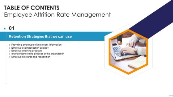 Table Of Contents Employee Attrition Rate Management Information Slides PDF