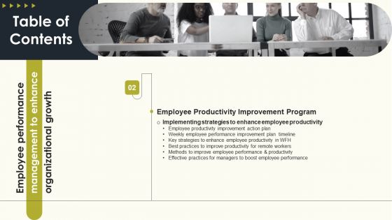 Table Of Contents Employee Performance Management To Enhance Organizational Growth Slide Diagrams PDF