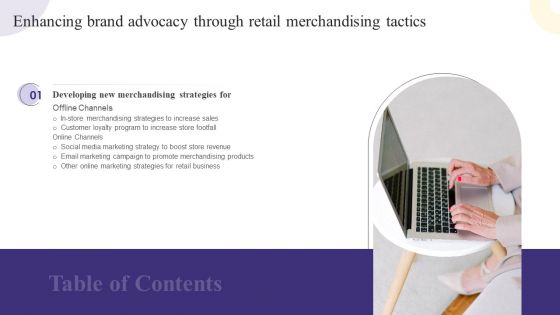 Table Of Contents Enhancing Brand Advocacy Through Retail Merchandising Tactics Sales Graphics PDF
