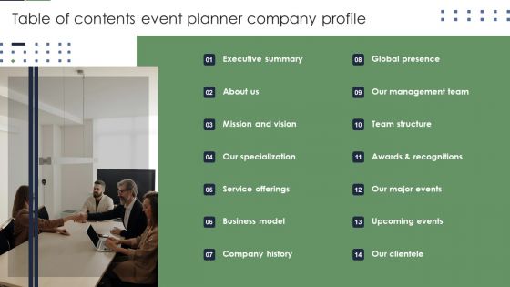 Table Of Contents Event Planner Company Profile Microsoft PDF Table Of Contents Event Planner Company Profile Microsoft PDF