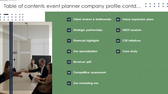 Table Of Contents Event Planner Company Profile Microsoft PDF