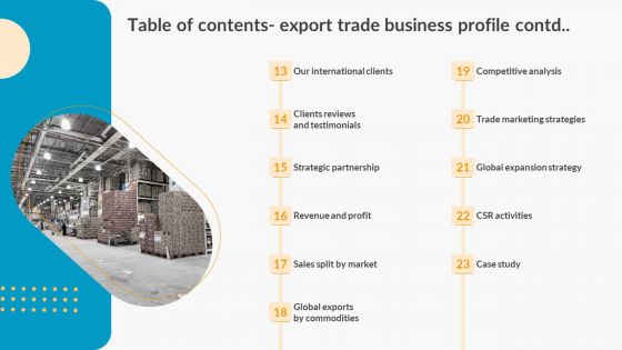 Table Of Contents Export Trade Business Profile Professional PDF