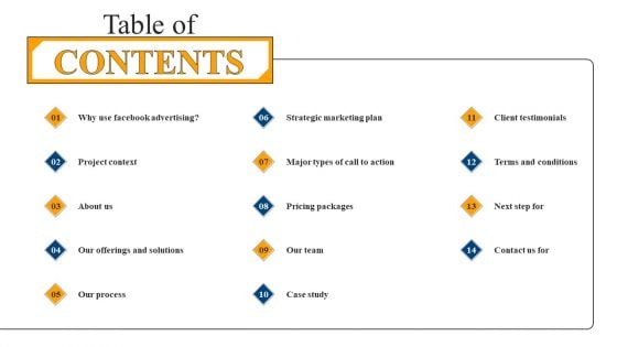 Table Of Contents Facebook Advertising Services Proposal Brochure PDF