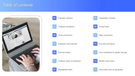 Table Of Contents Facebook Business Outline Inspiration PDF