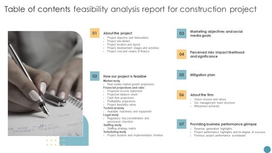 Table Of Contents Feasibility Analysis Report For Construction Project Clipart PDF