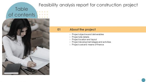 Table Of Contents Feasibility Analysis Report For Construction Project Layout Template PDF