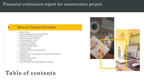 Table Of Contents Financial Evaluation Report For Construction Project Diagrams PDF