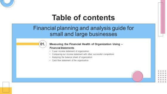 Table Of Contents Financial Planning And Analysis Guide For Small And Large Businesses Flow Structure PDF