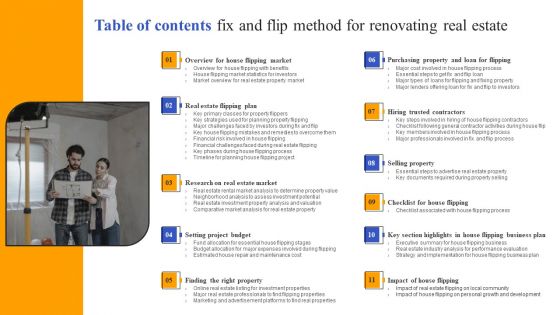 Table Of Contents Fix And Flip Method For Renovating Real Estate Elements PDF