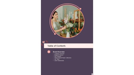 Table Of Contents Flower Decoration Business Proposal One Pager Sample Example Document