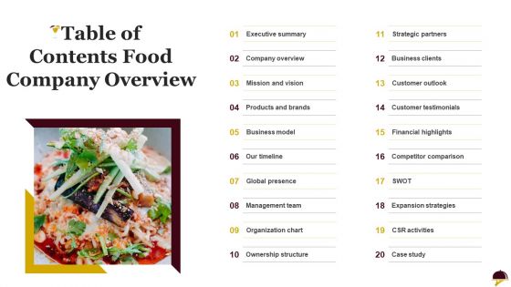 Table Of Contents Food Company Overview Introduction PDF