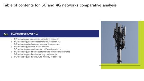 Table Of Contents For 5G And 4G Networks Comparative Analysis Industry Download PDF