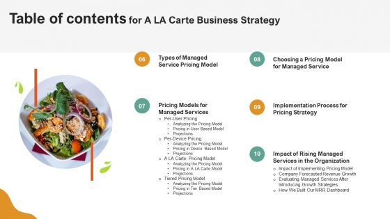 Table Of Contents For A LA Carte Business Strategy Information PDF
