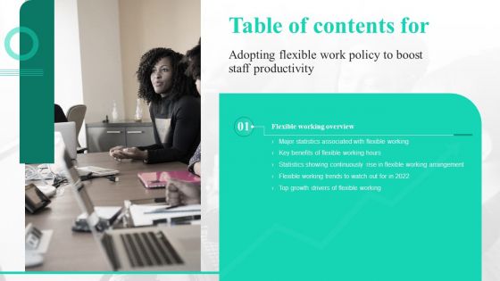 Table Of Contents For Adopting Flexible Work Policy Ppt PowerPoint Presentation File Objects PDF Table Of Contents For Adopting Flexible Work Policy Ppt PowerPoint Presentation File Objects PDF