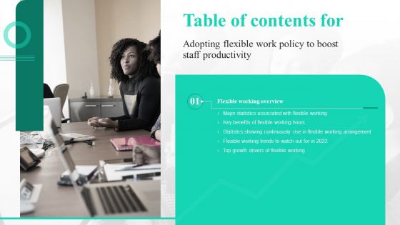 Table Of Contents For Adopting Flexible Work Policy Ppt PowerPoint Presentation File Objects PDF