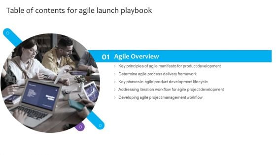 Table Of Contents For Agile Launch Playbook Project Mockup PDF